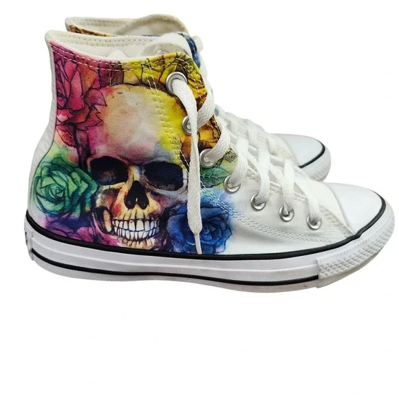 Converse Chuck Taylor All Star Skull Floral Watercolor High Top Mens 5 Womens 7 - Picture 11 of 12